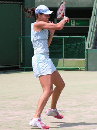 Ana Ivanovic  during her  match against Aiko Nakamura from Japan at the  Fukuoka International ITF tennis tournament today. Ivanovic won 6-4  6-4