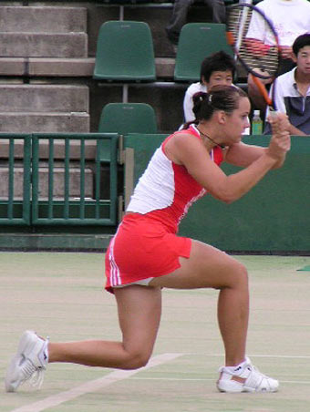 Jarmila Gaidosova from Slovakia at the  Fukuoka International ITF tennis tournament today. Ivanovic won 6-2 6-7(4) 7-6(4)