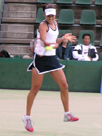 Ana Ivanovic  during her  final match against Jarmila Gaidosova from Slovakia at the  Fukuoka International ITF tennis tournament today. Ivanovic won 6-2 6-7(4) 7-6(4)