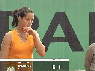 Ana Ivanovic  during their match with Stephanie Foretz  in the first round of the tennis French Open at Roland Garros, 24 May 2005 in Paris