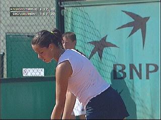 Ai Sugiyama and Max Mirnyi of Belarus were knocked out of the mixed doubles first round by Ana Ivanovic and Nenad Zimojic of Serbia and Montenegro 6-3, 3-6, 10-8.  27.05.2005