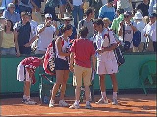 Ai Sugiyama and Max Mirnyi of Belarus were knocked out of the mixed doubles first round by Ana Ivanovic and Nenad Zimojic of Serbia and Montenegro 6-3, 3-6, 10-8.  27.05.2005