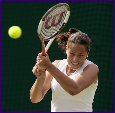 Ana Ivanovic grits her teeth during her second round victory over Stephanie Foretz , which she won  6-4 6-3.