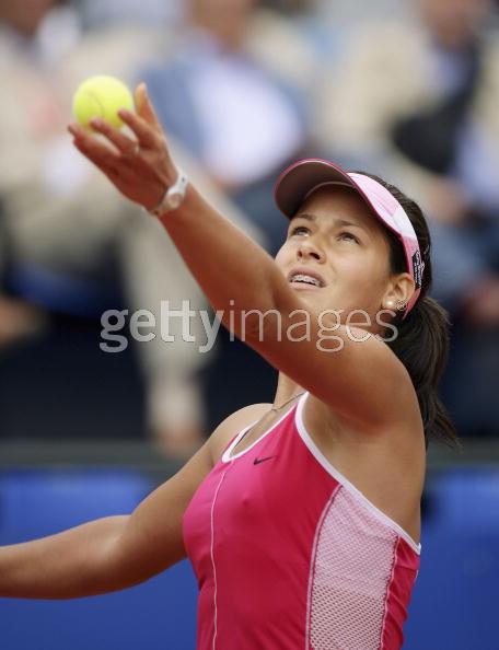 Ana Ivanovic  on the service during her match against Tatiana Golovin of France  at The Foro Italico May 10, 2005 in Rome.  Ana win 6-3  6-4.