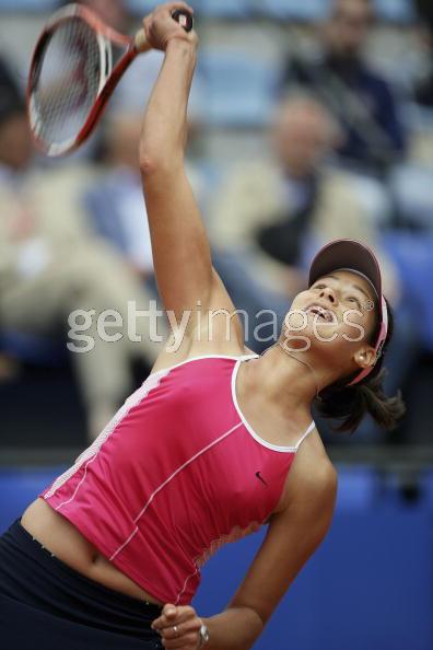 Ana Ivanovic  on the service during her match against Tatiana Golovin of France  at The Foro Italico May 10, 2005 in Rome.  Ana win 6-3  6-4.