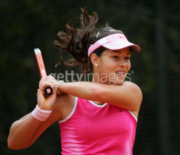 Ana Ivanovic of Serbia and Montenegro in action during her match against Anna Chakvetadze of Russia during the third day of The Telecom Italia Masters Tennis on May 11, 2005 at The Fro Italico in Rome