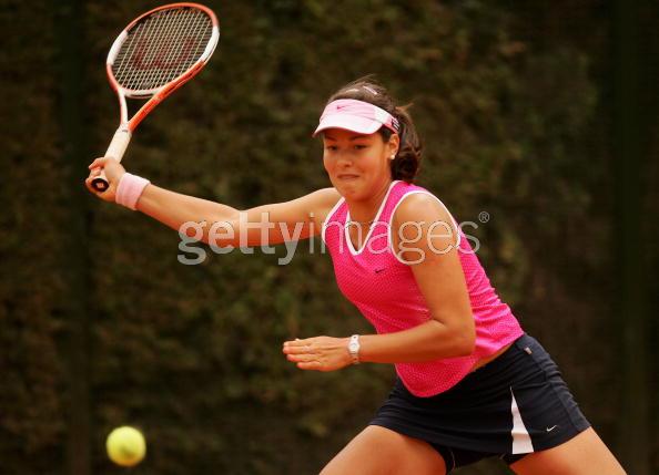 Ana Ivanovic of Serbia and Montenegro in action during her match against Anna Chakvetadze of Russia during the third day of The Telecom Italia Masters Tennis on May 11, 2005 at The Fro Italico in Rome