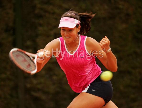 Ana Ivanovic of Serbia and Montenegro in action during her match against Anna Chakvetadze of Russia during the third day of The Telecom Italia Masters Tennis on May 11, 2005 at The Fro Italico in Rome