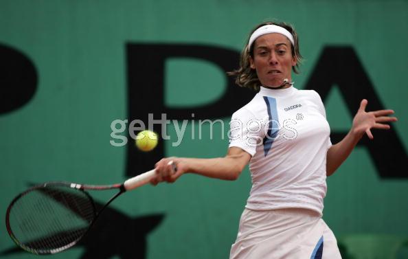 Francesca Schiavone of Italy in action during her fourth round match against Ana Ivanovic of Serbia & Montenegro during the eighth day of the French Open at Roland Garros on May 30, 2005 in Paris, France