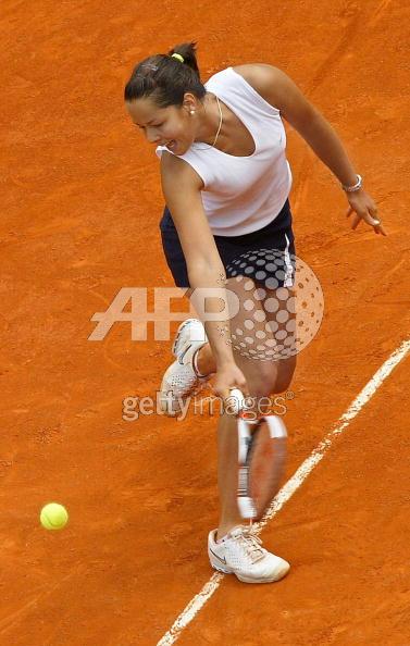 Ana Ivanovic of Serbia & Montenegro in action during her fourth round match against Francesca Schiavone of Italy during the eighth day of the French Open at Roland Garros on May 30, 2005 in Paris, France