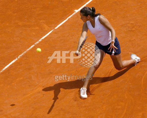 Ana Ivanovic of Serbia & Montenegro in action during her fourth round match against Francesca Schiavone of Italy during the eighth day of the French Open at Roland Garros on May 30, 2005 in Paris, France