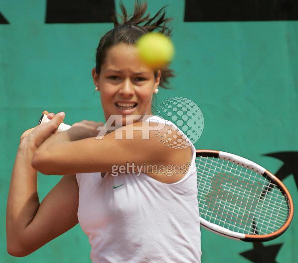 Ana Ivanovic of Serbia & Montenegro in action during her Quarter Final match against Nadia Petrova of Russia during the ninth day of the French Open at Roland Garros on May 31, 2005 in Paris