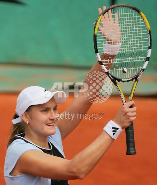 Nadia Petrova of Russia celebrates defeating Ana Ivanovic of Serbia & Montenegro during her Quarter Final match on the ninth day of the French Open at Roland Garros on May 31, 2005 in Paris, France