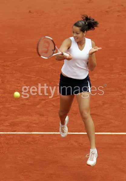 Ana Ivanovic of Serbia & Montenegro in action during her Quarter Final match against Nadia Petrova of Russia during the ninth day of the French Open at Roland Garros on May 31, 2005 in Paris