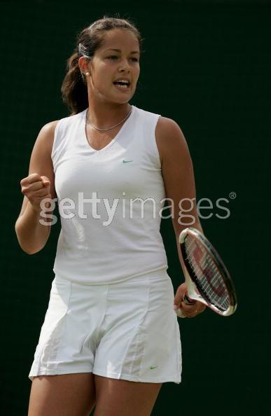 Ana Ivanovic of Serbia & Montenegro in action against Stephanie Foretz of France during the fourth day of the Wimbledon Lawn Tennis Championship on June 23, 2005 at the All England Lawn Tennis and Croquet Club in London. 