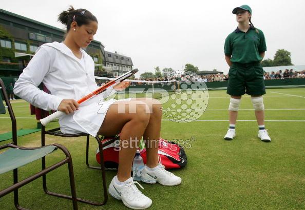 Ana Ivanovic of Serbia and Montenegro waits to play Mary Pierce of France during their match at the 119th Wimbledon Tennis Championships in London, 25 June, 2005