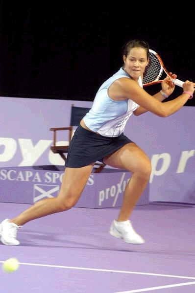 Ana Ivanovic  returns a backhand ball   during  her first match against Vanessa Henke , which she won  6-2 1-6  6-2.