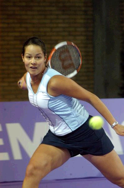 Ana Ivanovic  returns a ball  during  her first match against Vanessa Henke , which she won  6-2 1-6  6-2.