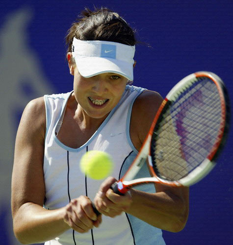 Ana Ivanovic during her match against Evie Dominikovic at the Canberra Womens Classic tennis tournament today. Ivanovic won 5-7, 6-3, 6-4