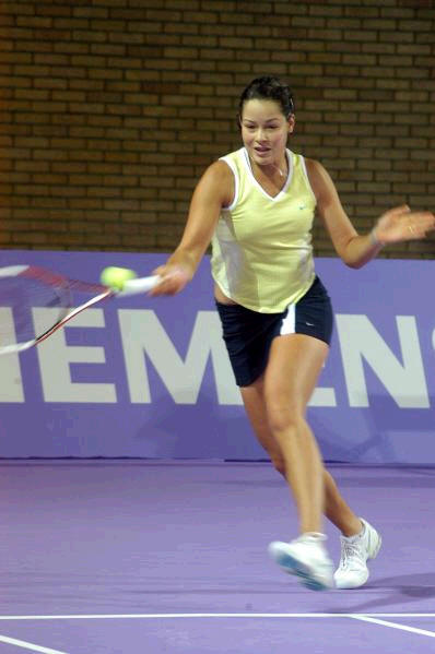 Ana Ivanovic  hits a forehand   during  her third match against Anka Barna, which she won with score 6-4 7-6