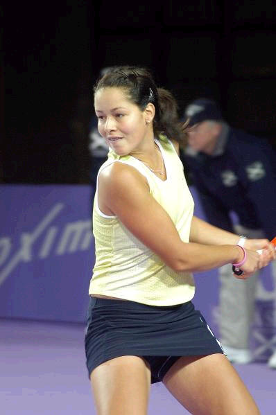 Ana Ivanovic  hits a backhand  during  her third match against Anka Barna, which she won with score 6-4 7-6