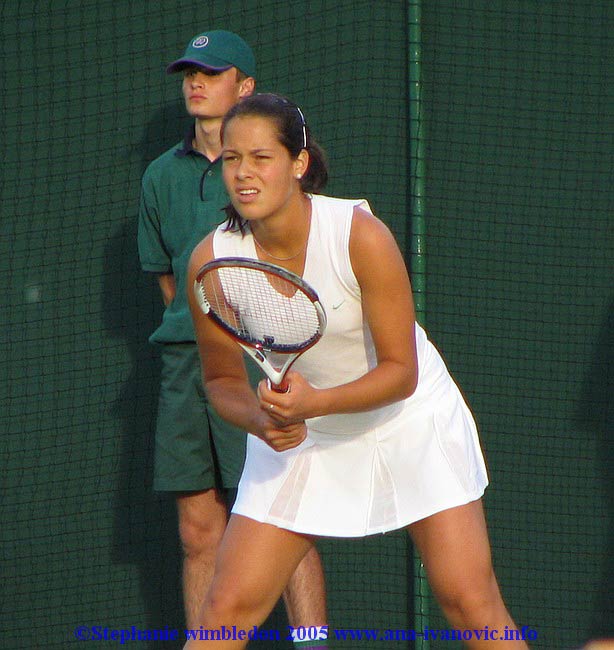 Ana Ivanovic  in action against Vera Douchevina of Russia during the second day of the Wimbledon Lawn Tennis Championship on June 21, 2005 at the All England Lawn Tennis and Croquet Club in London. Ana won 6:4  6:3.