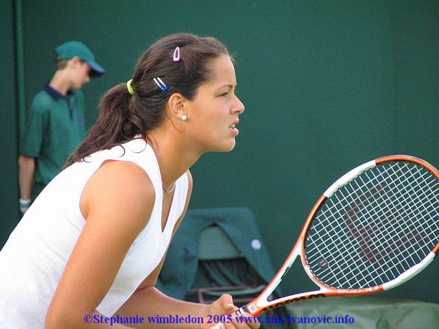 Ana Ivanovic  in action against Vera Douchevina of Russia during the second day of the Wimbledon Lawn Tennis Championship on June 21, 2005 at the All England Lawn Tennis and Croquet Club in London. Ana won 6:4  6:3.