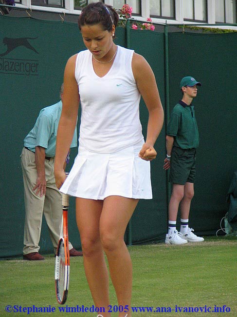 Ana Ivanovic  in the service during the first round match against Vera Douchevina of Russia in the Wimbledon Lawn Tennis Championship on June 21, 2005 at the All England Lawn Tennis and Croquet Club in London. Ana won 6:4  6:3.