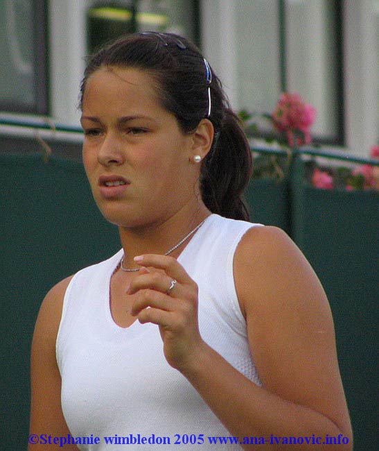 Ana Ivanovic  in the service during the first round match against Vera Douchevina of Russia in the Wimbledon Lawn Tennis Championship on June 21, 2005 at the All England Lawn Tennis and Croquet Club in London. Ana won 6:4  6:3.