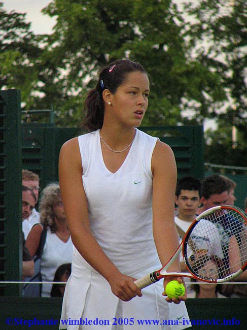 Ana Ivanovic  in the service during the first round match against Vera Douchevina of Russia in the Wimbledon Lawn Tennis Championship on June 21, 2005 at the All England Lawn Tennis and Croquet Club in London. Ana won 6:4  6:3.