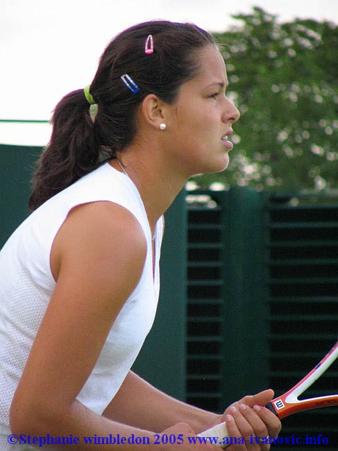 Ana Ivanovic  in action against Vera Douchevina of Russia during the second day of the Wimbledon Lawn Tennis Championship on June 21, 2005 at the All England Lawn Tennis and Croquet Club in London. Ana won 6:4  6:3.