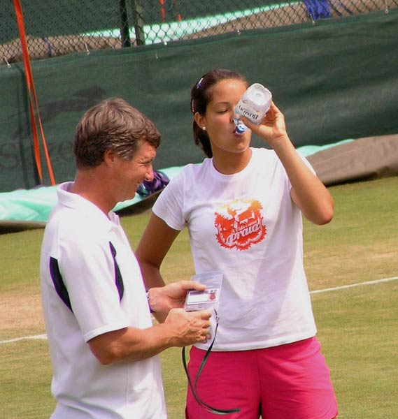 Ana Ivanovic  and her coach Zoltan Kuharsky on practice before beginning of Wimbledon Lawn Tennis Championship on June 2005