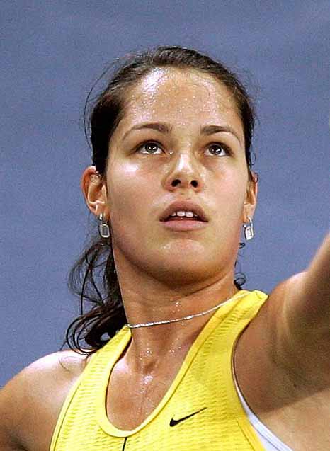 Ana Ivanovic serves to Patty Schnyder of Switzerland during their semi-final tennis match at the Zurich Open WTA tennis tournament in Zurich, October 22, 2005