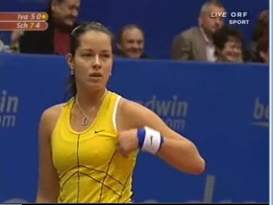 Ana Ivanovic during their semifinal match against Patty Schnyder from Switzerland at the WTA Generali Ladies tennis tournament in Linz, Austria, on Saturday, Oct. 29, 2005.