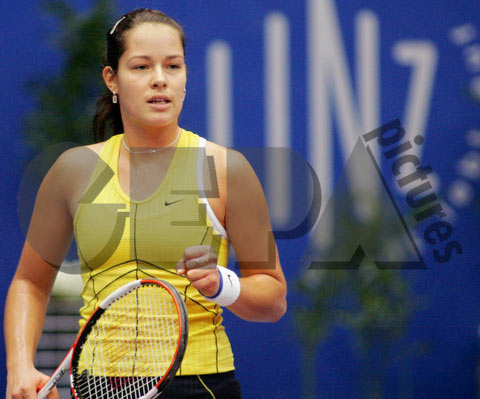 Ana Ivanovic during their semifinal match against Patty Schnyder from Switzerland at the WTA Generali Ladies tennis tournament in Linz, Austria, on Saturday, Oct. 29, 2005.