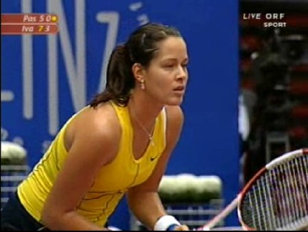 Ana Ivanovic  during their Linz Open second round tennis match against Tamira Paszek of Austria in Linz October 27, 2005. Ivanovic won 7-5 6-1.