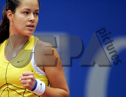 Ana Ivanovic celebrates her win over France's Tatiana Golovin during their Linz Open quarter-final tennis match in Linz, Austria, October 28, 2005. Ivanovic won the match 7-5, 6-3.