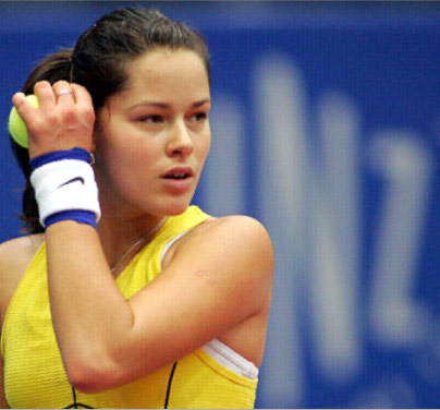 Ana Ivanovic serves the ball to Tamira Paszek during their Linz Open match in Linz, Austria, October 27, 2005. Ivanovic won 7-5 6-1.