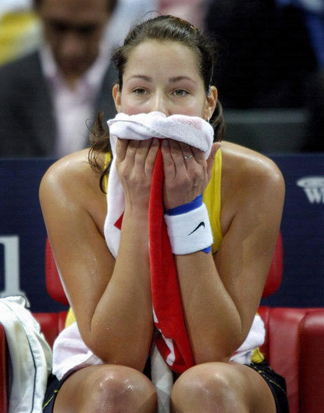 Ana Ivanovic rest during their semi-final tennis match at the Zurich Open WTA tennis tournament in Zurich, October 22, 2005