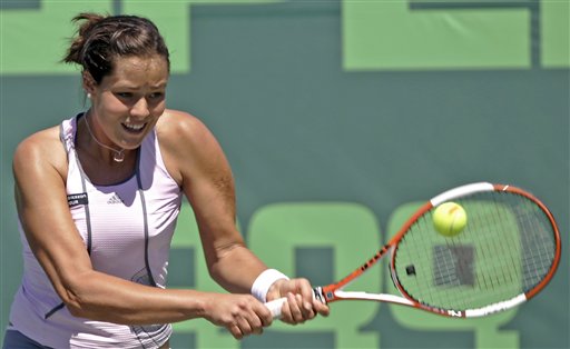 Ana Ivanovic returns to Alona Bondarenko, of the Ukraine, at the Nasdaq-100 Open tennis tournament Sunday, March 26, 2006 in Key Biscayne, Fla. Ivanovic won, 6-3, 5-7, 6-3