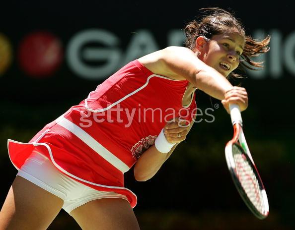 Ana Ivanovic of Serbia and Montenegro serves in her second round match against Samantha Stosur of Australia during day four of the Australian Open at Melbourne Park January 19, 2006 in Melbourne, Australia. 