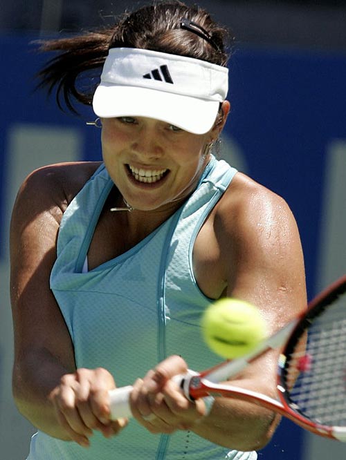 Ana Ivanovic during their quarterfinal match against Svetlana Kuznetsova of Russia at the Sydney International tennis tournament January 11, 2006. Kuznetsova defeated Ivanovic 7-6 6-3. 