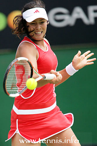 Ana Ivanovic of Serbia and Montenegro returns the shot against Shenay Perry of USA during the Australian Open Tennis Tournament in Melbourne, Australia, Tuesday, Jan 17, 2006. Ivanovic won the match 6-4, 6-4. 