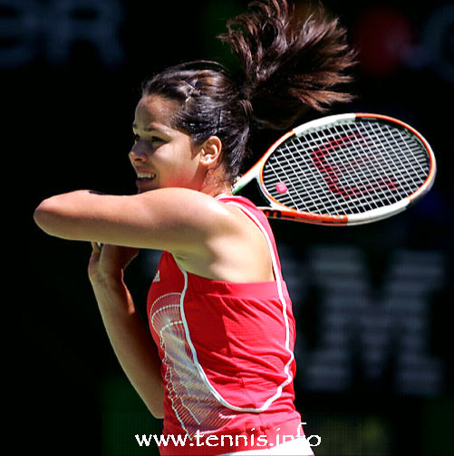 Ana Ivanovic of Serbia and Montenegro hits a backhand in her second round match against Samantha Stosur of Australia during day four of the Australian Open at Melbourne Park January 19, 2006 in Melbourne, Australia. 