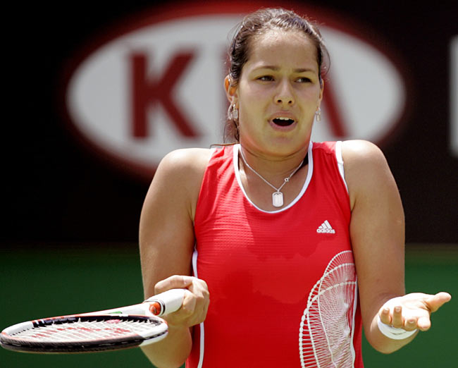 Ana Ivanovic of Serbia and Montenegro reacts in a play against Shenay Perry of USA during the Australian Open Tennis Tournament in Melbourne, Australia, Tuesday, Jan 17, 2006. Ivanovic won the match 6-4, 6-4. 