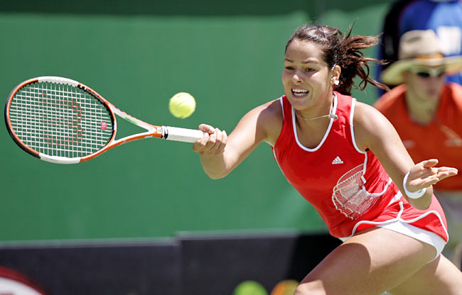 Ana Ivanovic of Serbia and Montenegro returns the shot against Shenay Perry of USA during the Australian Open Tennis Tournament in Melbourne, Australia, Tuesday, Jan 17, 2006. Ivanovic won the match 6-4, 6-4. 