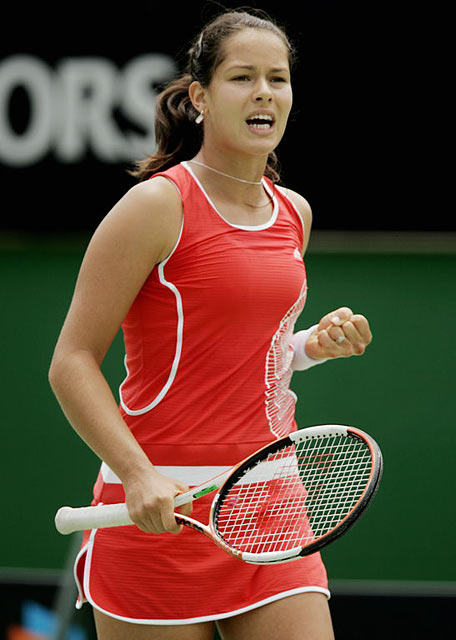 Ana Ivanovic of Serbia and Montenegro reacts in a play against Shenay Perry of USA during the Australian Open Tennis Tournament in Melbourne, Australia, Tuesday, Jan 17, 2006. Ivanovic won the match 6-4, 6-4. 