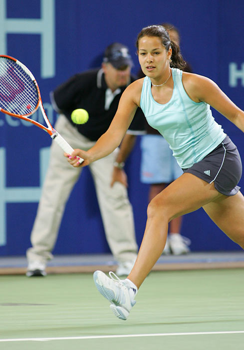 Serbia and Montenegro's Ana Ivanovic plays a forehand shot during the women's singles match against Lisa Raymond of the U.S. during the 18th Hopman Cup in Perth, Australia January 1, 2006. Ivanovic won the match 6-2 6-4. 