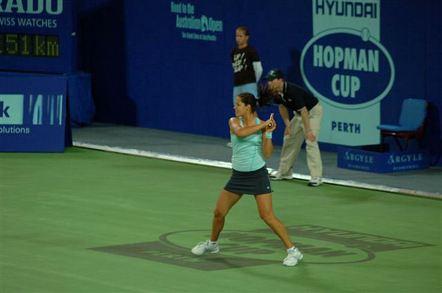 Ana Ivanovic of Serbia and Montenegro during her women's singles tennis match against Svetlana Kuznetsova of Russia at the Hopman Cup in Perth, Australia January 5, 2006. Kuznetsova won the match 6-1 6-4. 