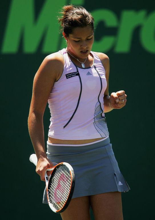 Ana Ivanovic celebrates  in the match with Alona Bondarenko, of the Ukraine, at the Nasdaq-100 Open tennis tournament Sunday, March 26, 2006 in Key Biscayne, Fla. Ivanovic won, 6-3, 5-7, 6-3. 